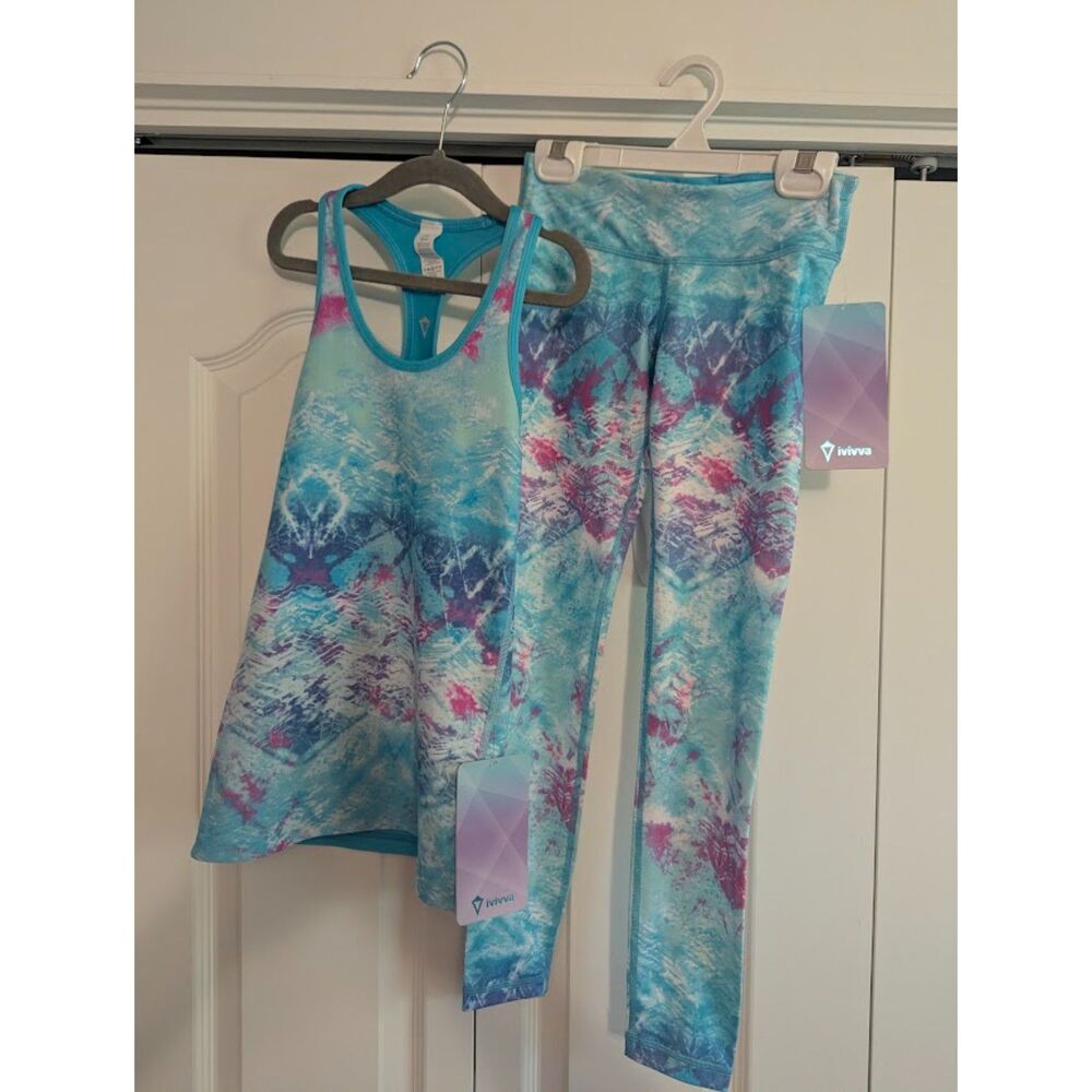 NWT Ivivva by Lululemon Tank (reversible) and Leggings set top 8 10 Girls blue